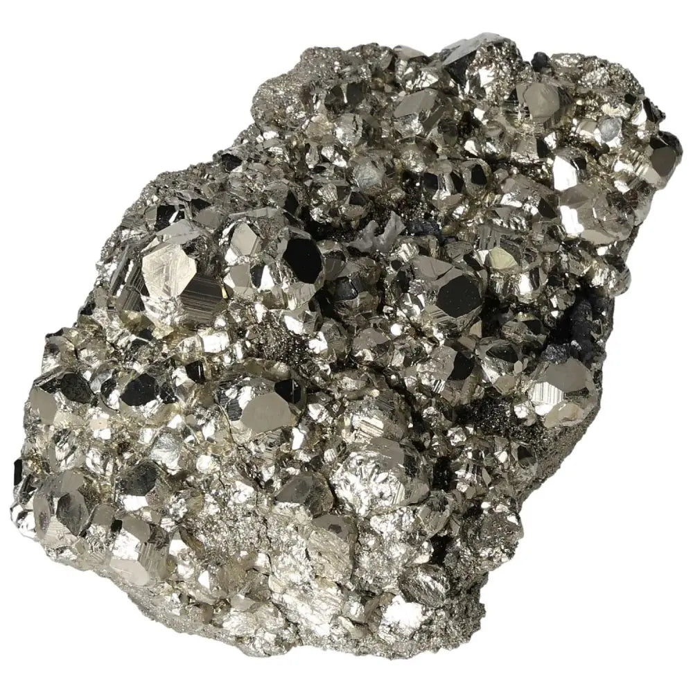 Superior quality pyrite cluster with metallic luster and geometric formations, showcasing natural elegance and sculptural detail.