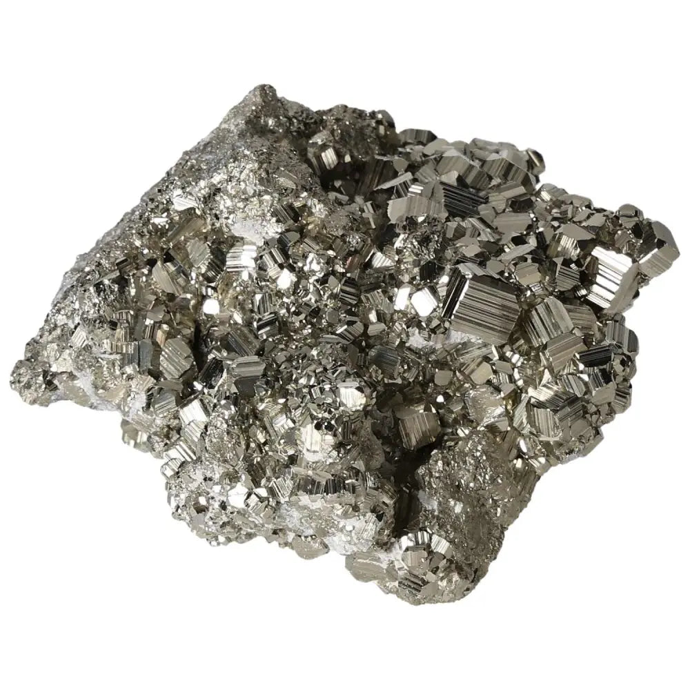 Superior quality pyrite cluster with natural cubic formations and metallic luster, showcasing geometric brilliance.