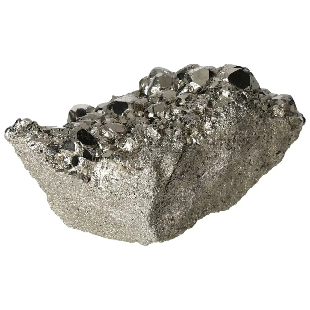 Superior quality pyrite cluster with geometric formations and metallic luster, showcasing natural elegance and brilliance.