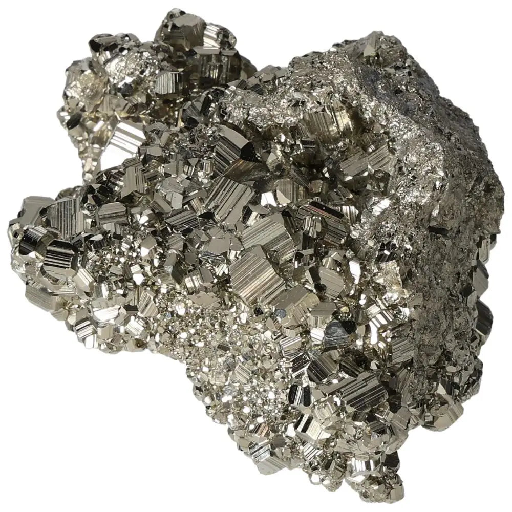 Superior quality pyrite cluster with geometric formations and metallic luster, showcasing intricate natural details.