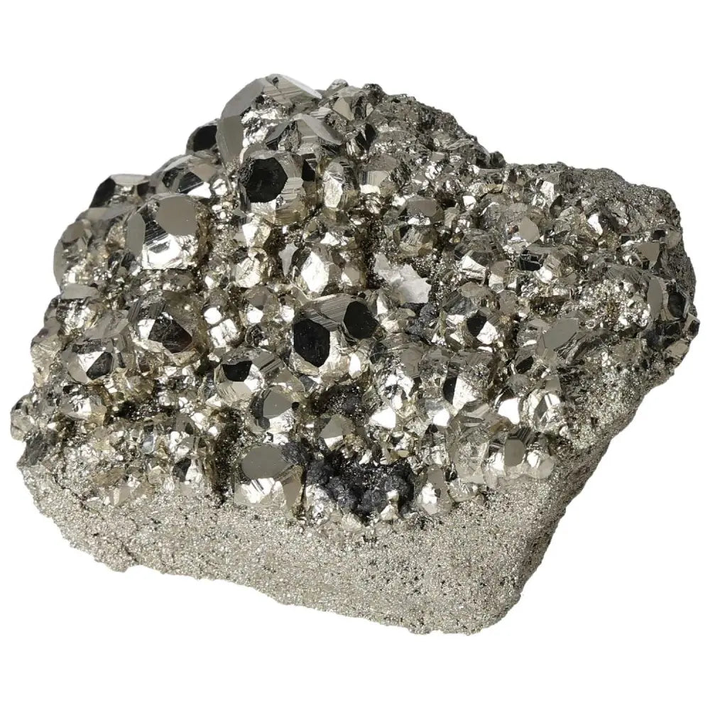 Superior Quality Pyrite Cluster with geometric formations and metallic luster, showcasing natural cubic details and shimmering elegance.