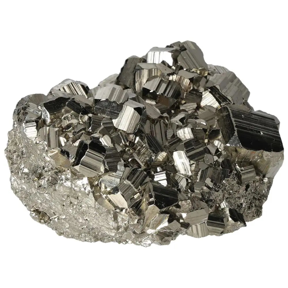 Superior Quality Pyrite Cluster with natural geometric formations and metallic luster, showcasing elegant cubic structures.