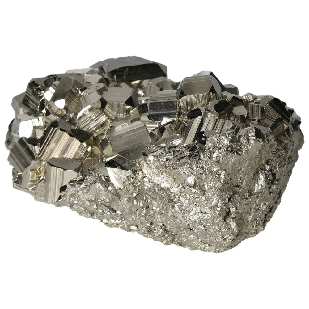 Superior quality pyrite cluster featuring geometric cubic formations with metallic luster and intricate sculptural detail.