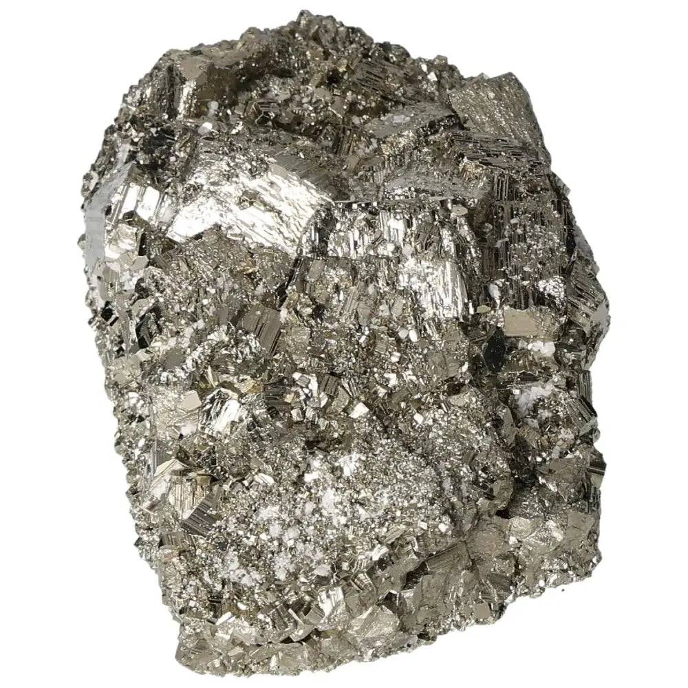 Superior quality pyrite cluster with metallic luster and geometric formations.
