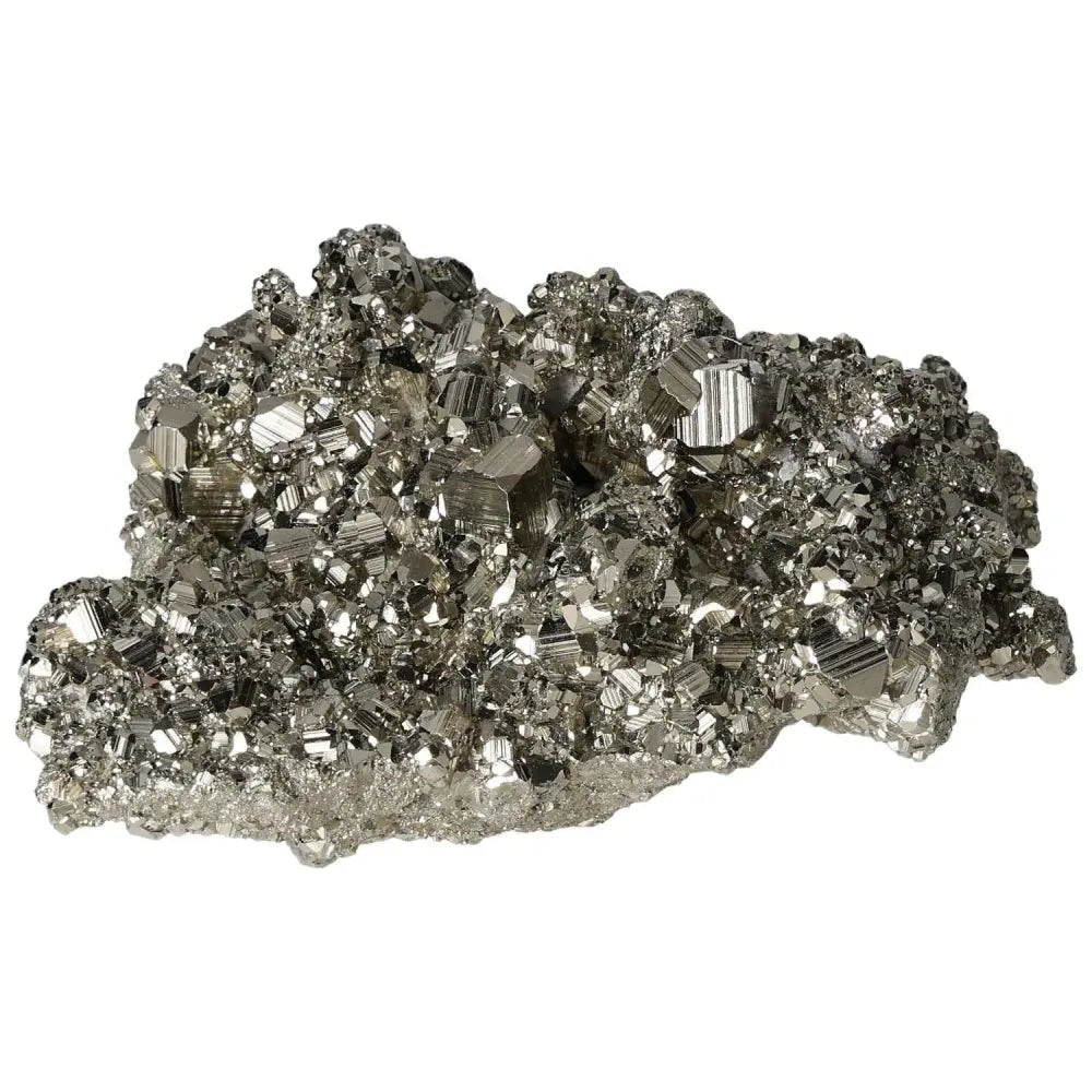 Superior Quality Pyrite Cluster featuring natural geometric cubic formations with metallic luster, showcasing intricate sculptural detail.