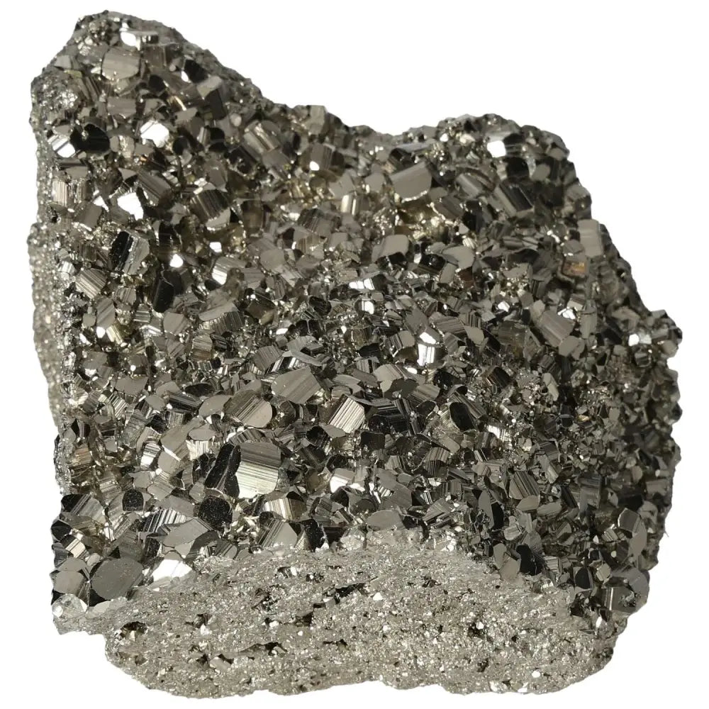 Alt Tag: Superior quality pyrite cluster showcasing geometric formations and metallic luster.