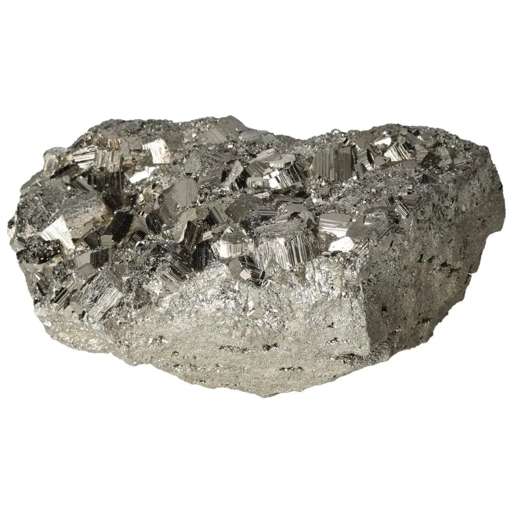 Superior quality pyrite cluster showcasing metallic luster and geometric formations, highlighting its natural elegance.