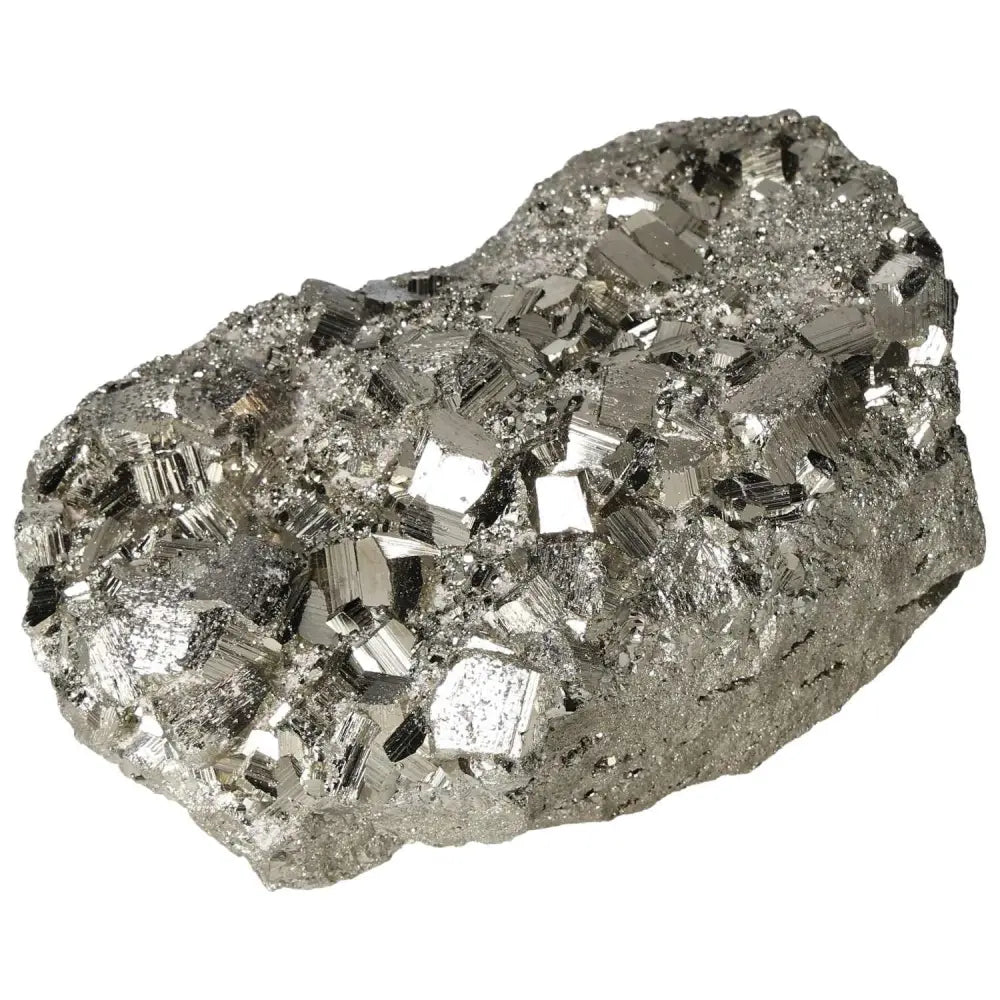 Superior quality pyrite cluster with geometric formations and metallic luster, showcasing natural elegance and sculptural detail.