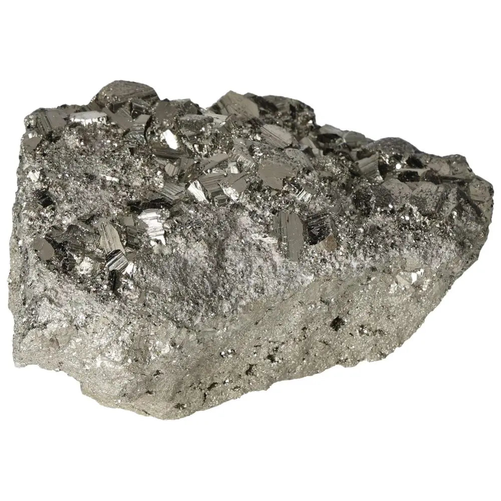 Superior quality pyrite cluster with metallic luster and geometric formations, showcasing natural elegance and brilliance.