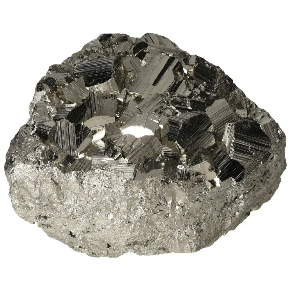 Superior Quality Pyrite Cluster with Geometric Formations and Metallic Luster