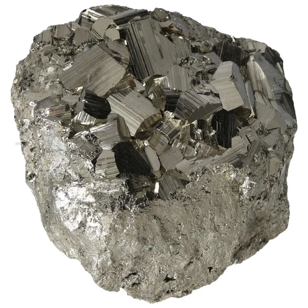 Superior quality pyrite cluster with geometric formations showcasing metallic luster; sourced from premium deposits.