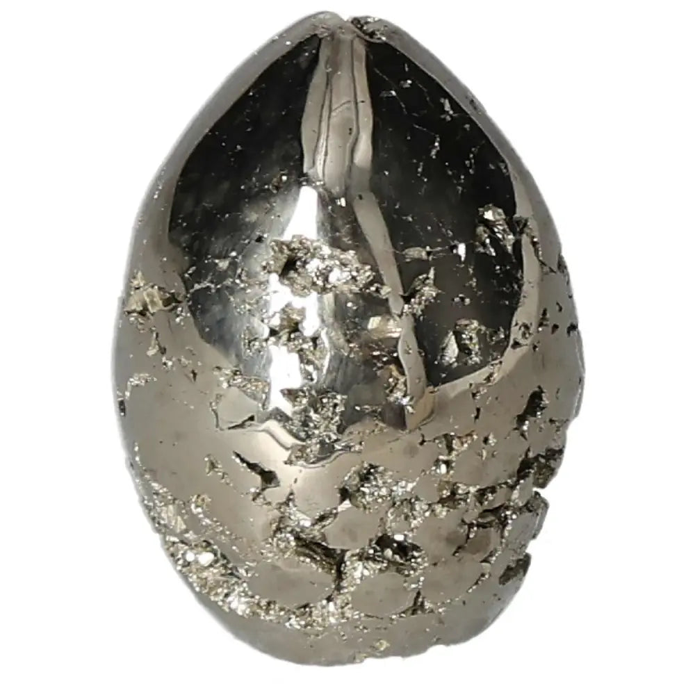 Superior quality pyrite egg showcasing geometric cubic formations and metallic luster. Perfect for collectors and decor enthusiasts.