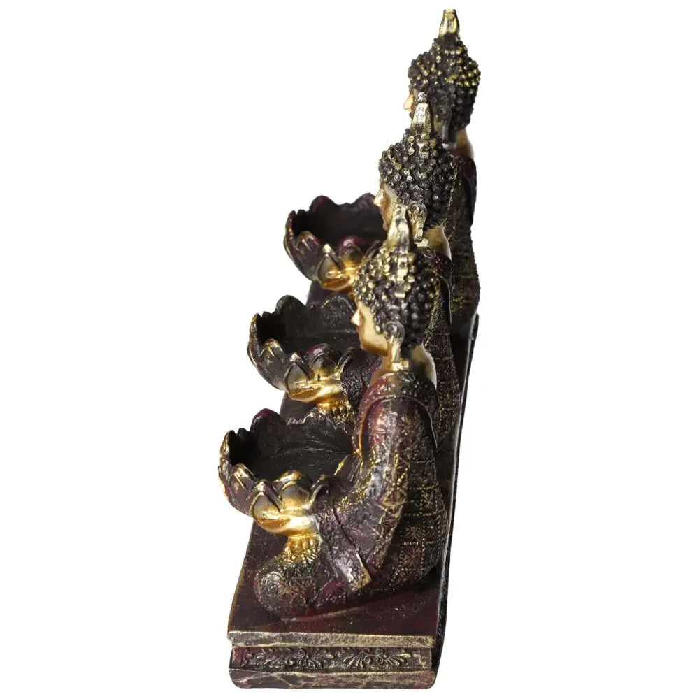 Side view of Tealight Holder Buddha with intricate design from Sylvia Crystals, showcasing luxury and spirituality.