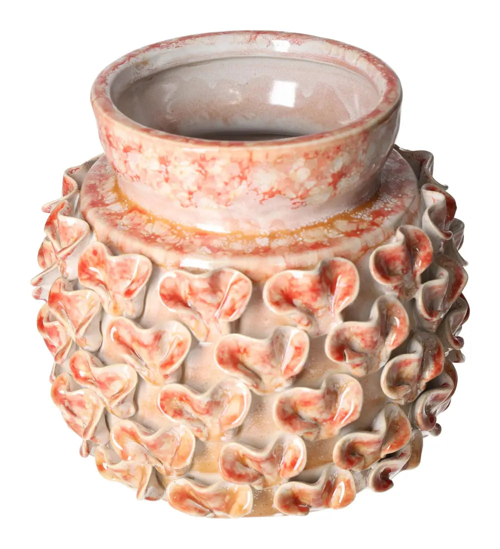 Terra Cotta Style Vase with unique sculpted texture and earthy colors, handcrafted elegance by Sylvia Crystals, dimensions 22x22x20.5 cm