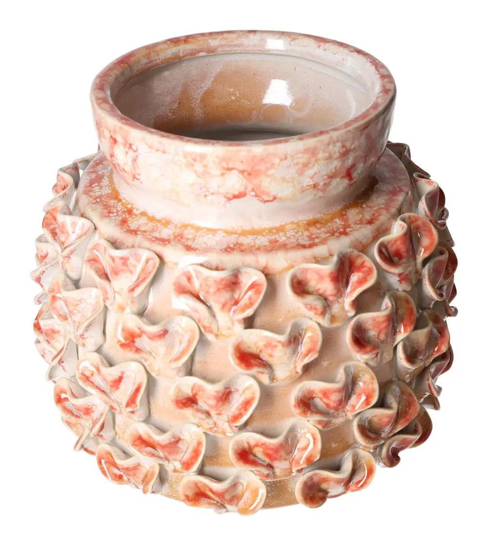 Terra Cotta Style Vase 22x22x20.5 cm with intricate floral design, embodying elegance and earthy charm, ideal for sophisticated decor.