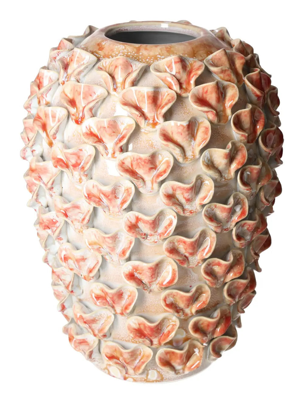 Terra Cotta Style Vase 23x23x30,5 with intricate floral texture, embodies rustic and spiritual elegance for mindful spaces.