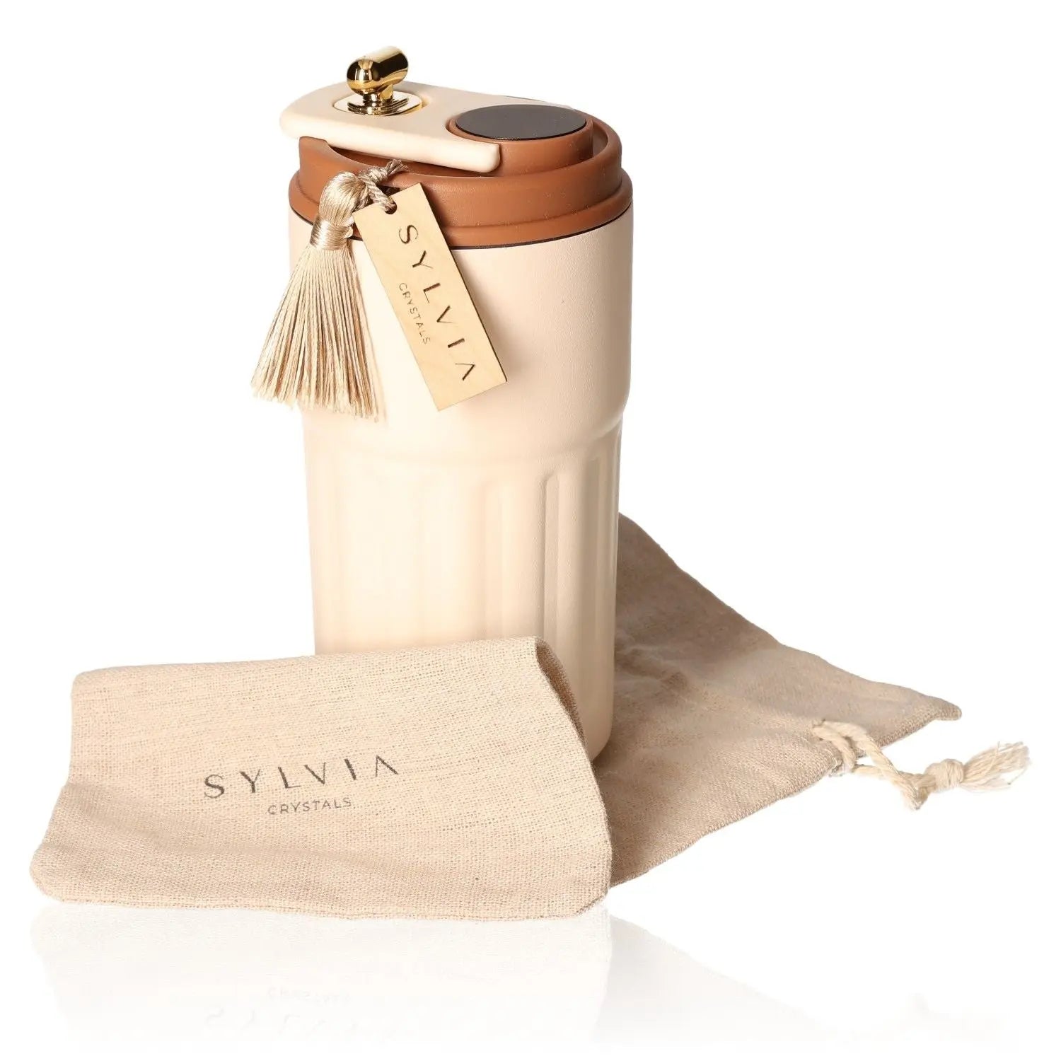 Stylish 450ml thermal mug with temperature-monitoring LED display and branded pouch.