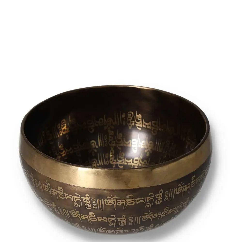Tibetan Healing Engraved Bowl, 16 cm, featuring intricate mantra engravings, ideal for meditation and spiritual practices.