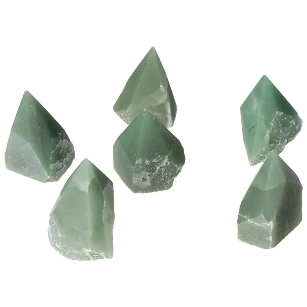 Top Polished Point Green Quartz XS from Sylvia Crystals, showcasing its spiritual and aesthetic qualities against a white background.