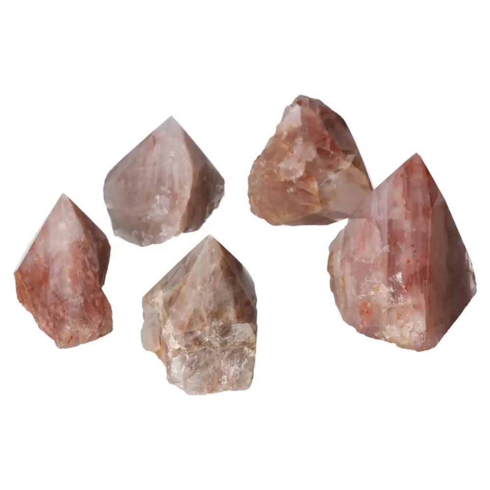 Top Polished Point Pink Hematoide M crystals by Sylvia Crystals, promoting serenity and positive energy with heart chakra resonance.