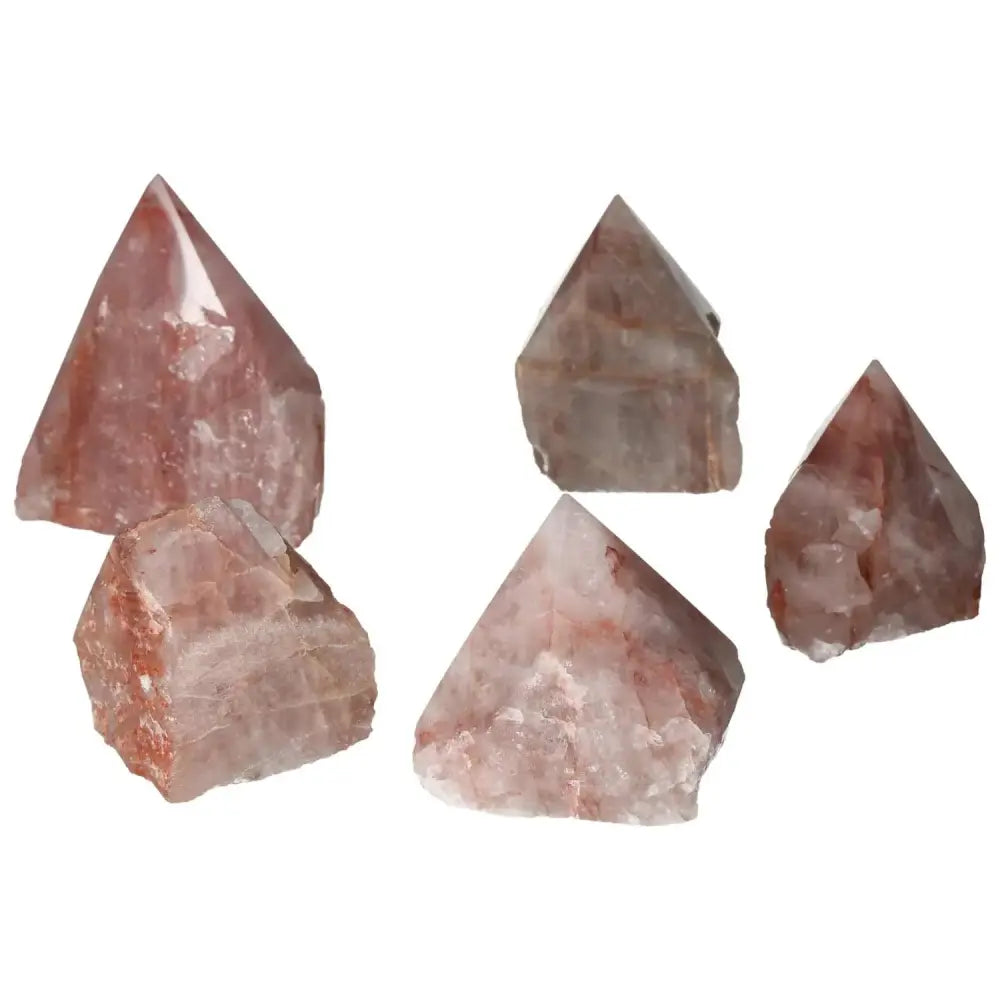 Top Polished Point Pink Hematoide crystals from Sylvia Crystals, showcasing delicate pink hues and elegant design.