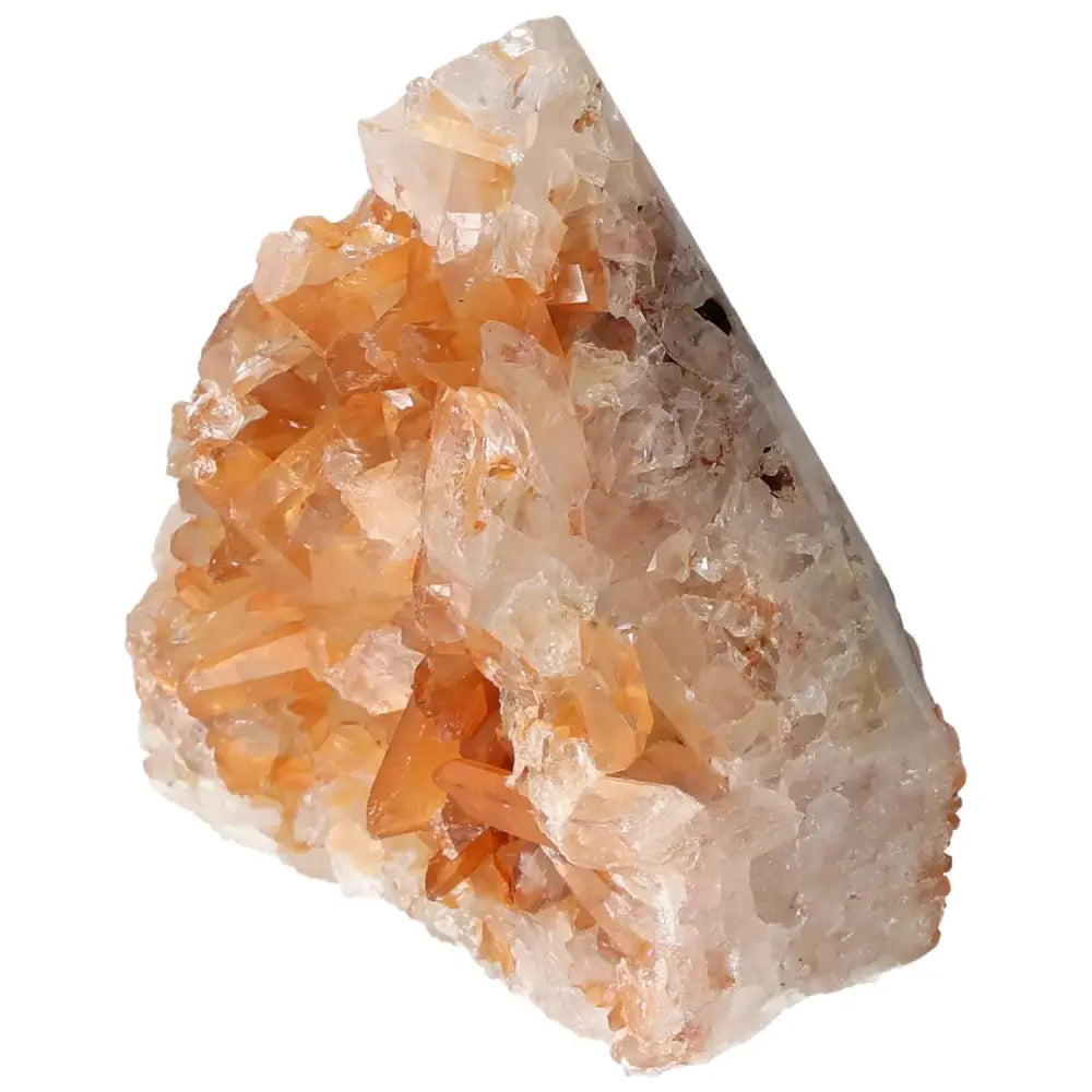 Top Polished Point Quartz Tangerine crystal from Sylvia Crystals, showcasing a radiant tangerine hue and premium craftsmanship.