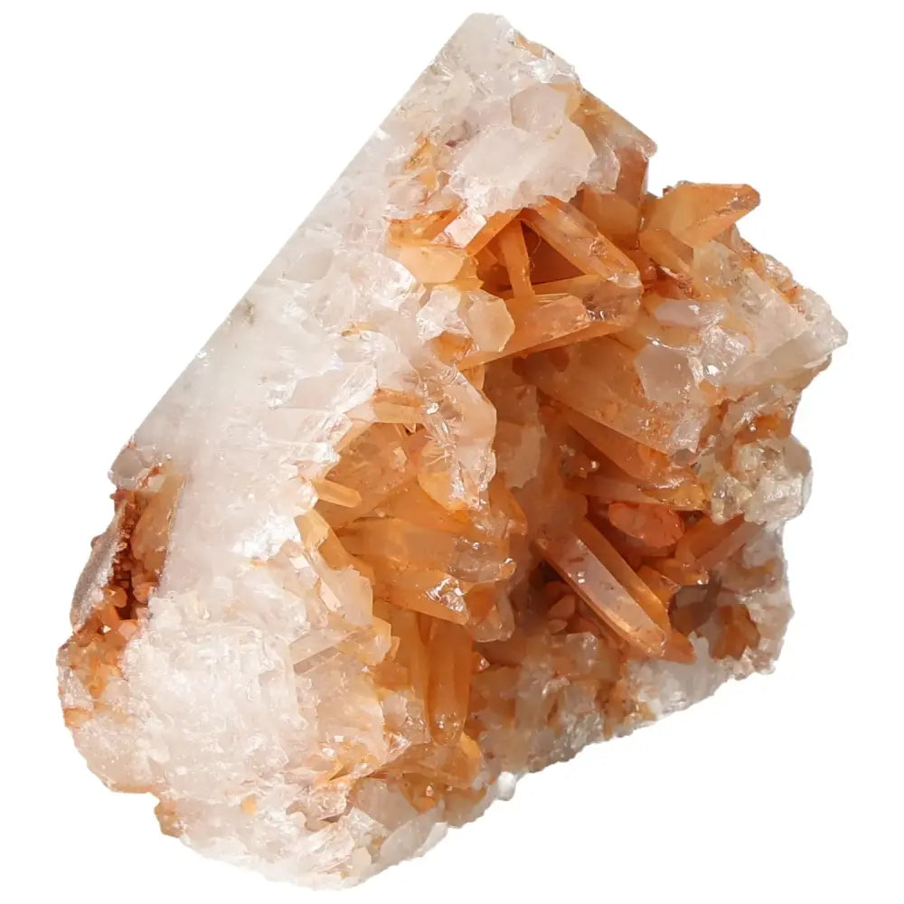 Top Polished Point Quartz Tangerine from Sylvia Crystals, showcasing its radiant tangerine hue and luxurious design.