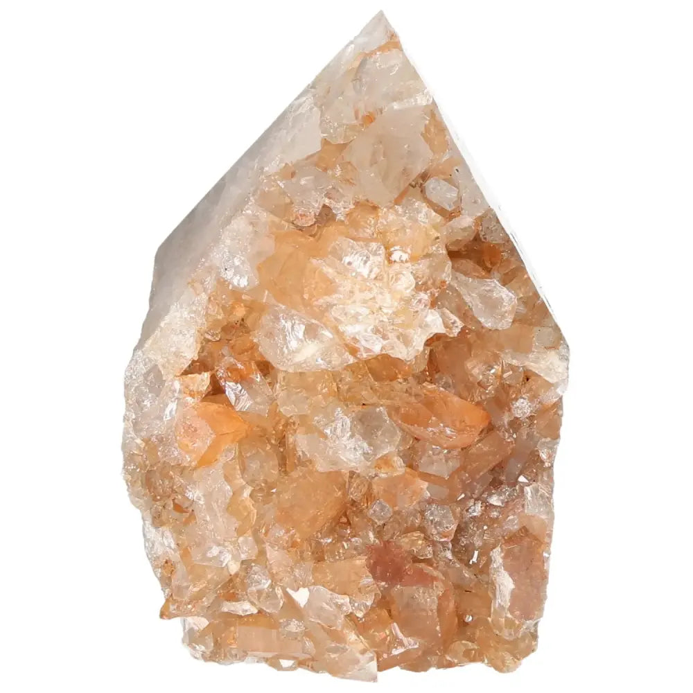 Top Polished Point Quartz Tangerine with enchanting hue from Sylvia Crystals, highlighting luxury and spiritual balance.