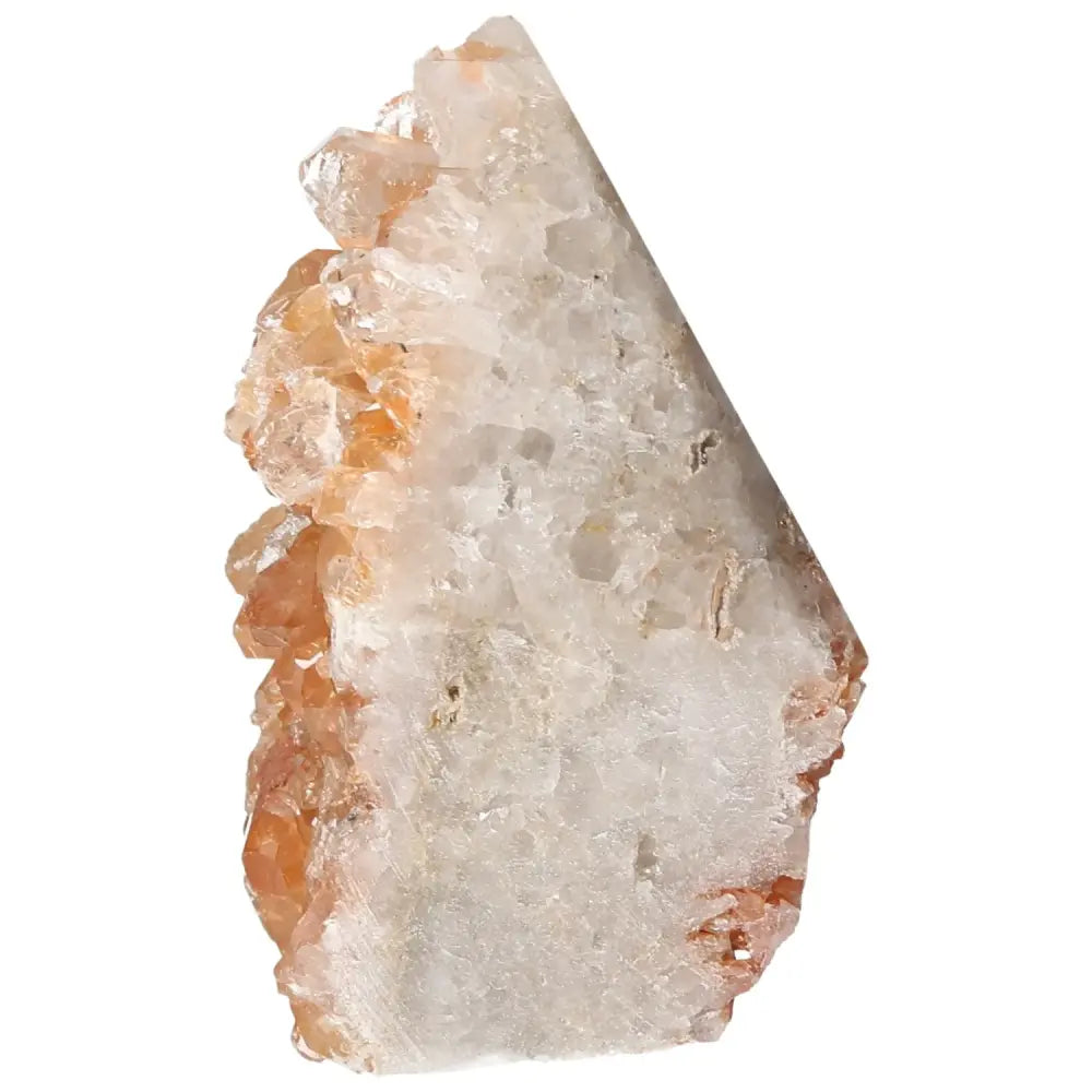 Top Polished Point Quartz Tangerine Crystal by Sylvia Crystals, showcasing radiant hues and luxurious craftsmanship.