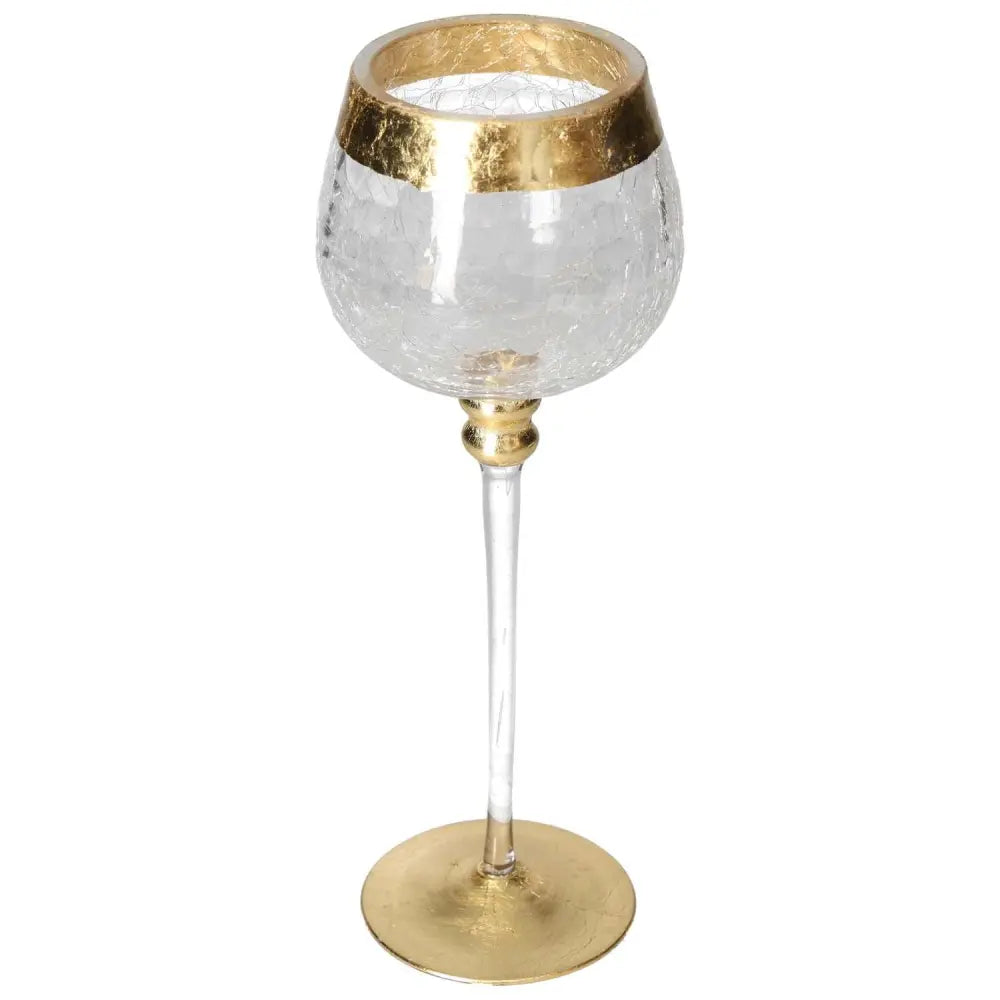 Translucent goblet with gold decorative elements, designed by Sylvia Crystals, showcasing luxury and elegance.