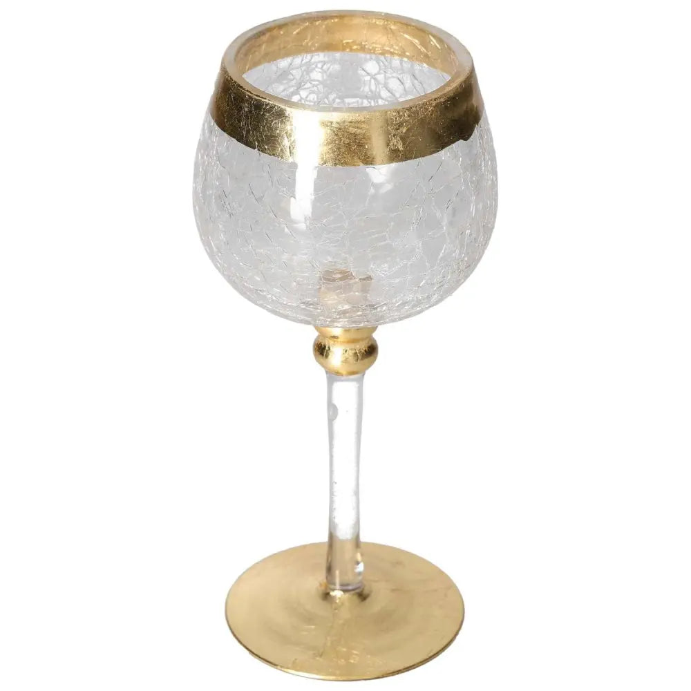 Translucent goblet featuring decorative gold elements, showcasing luxury and contemporary design by Sylvia Crystals.
