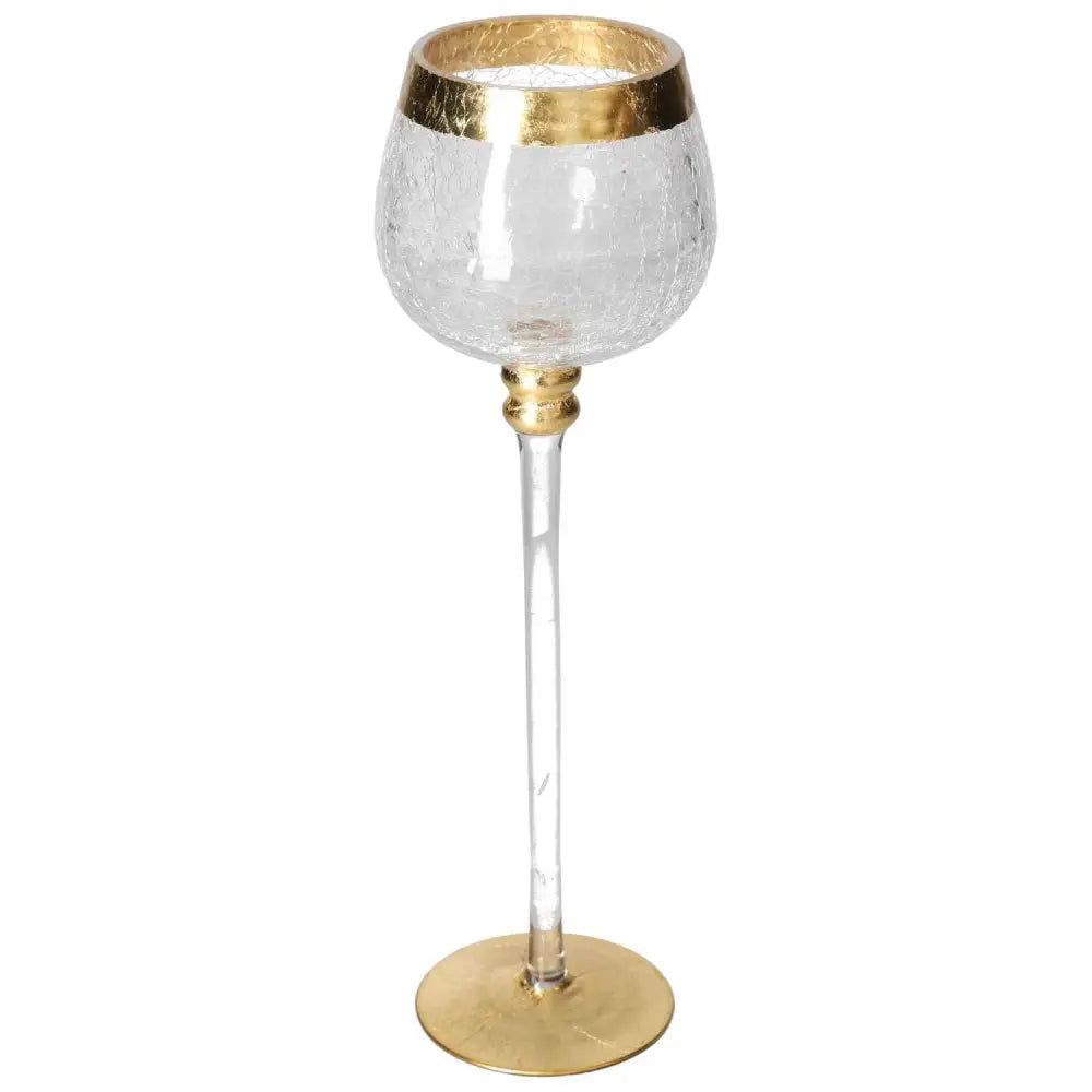 Elegant translucent goblet with decorative gold elements, showcasing timeless elegance and spiritual luxury by Sylvia Crystals.