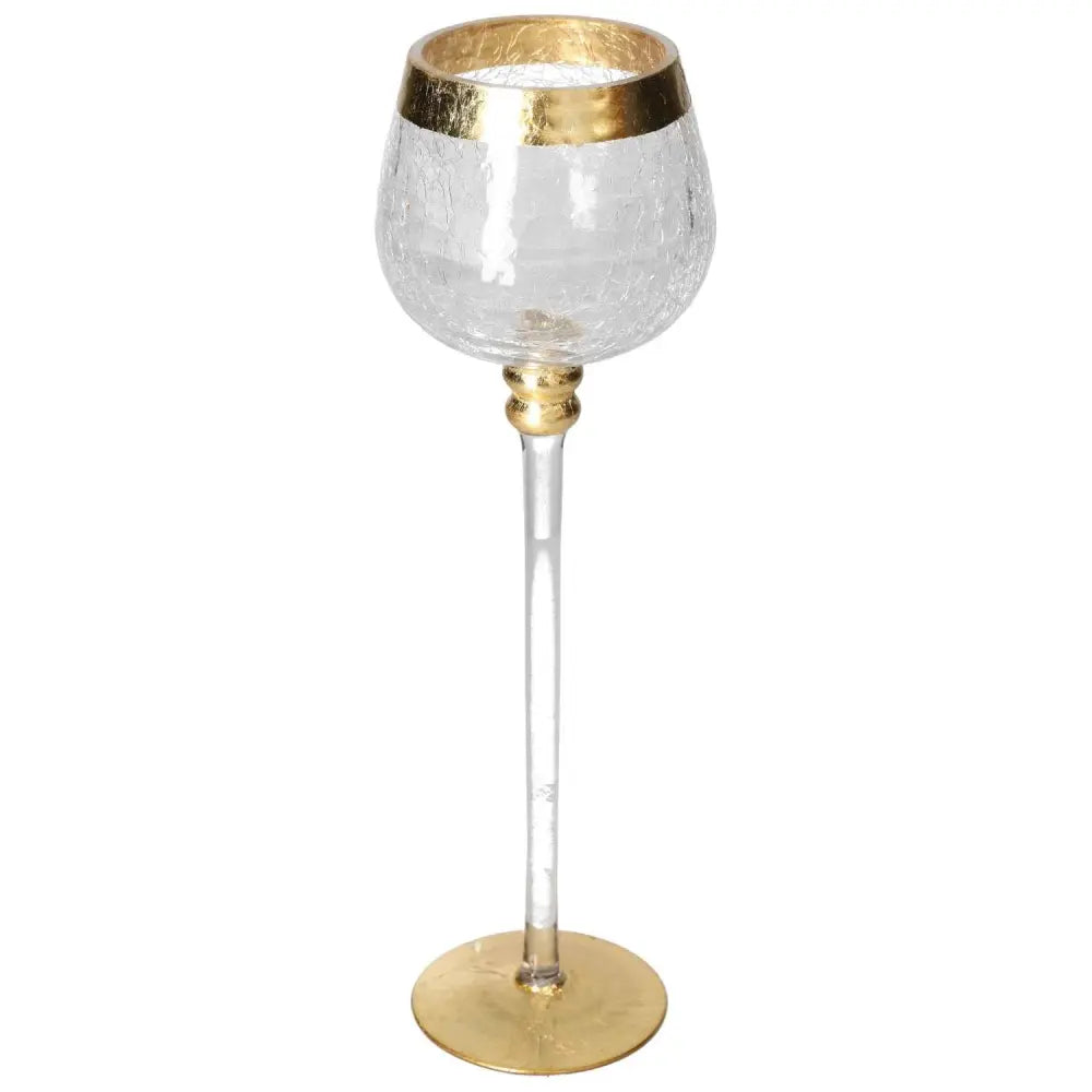Transluscent goblet with gold decorative elements, featuring elegant design from Sylvia Crystals.