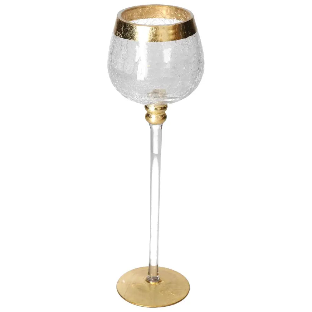 Translucent goblet with decorative gold elements by Sylvia Crystals, showcasing elegance and spiritual luxury.