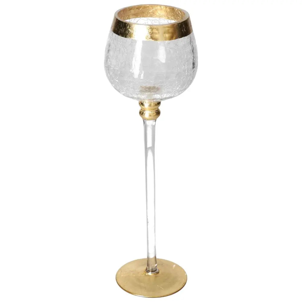 Transluscent goblet with decorative gold elements, premium design by Sylvia Crystals, elegantly crafted for a touch of luxury.