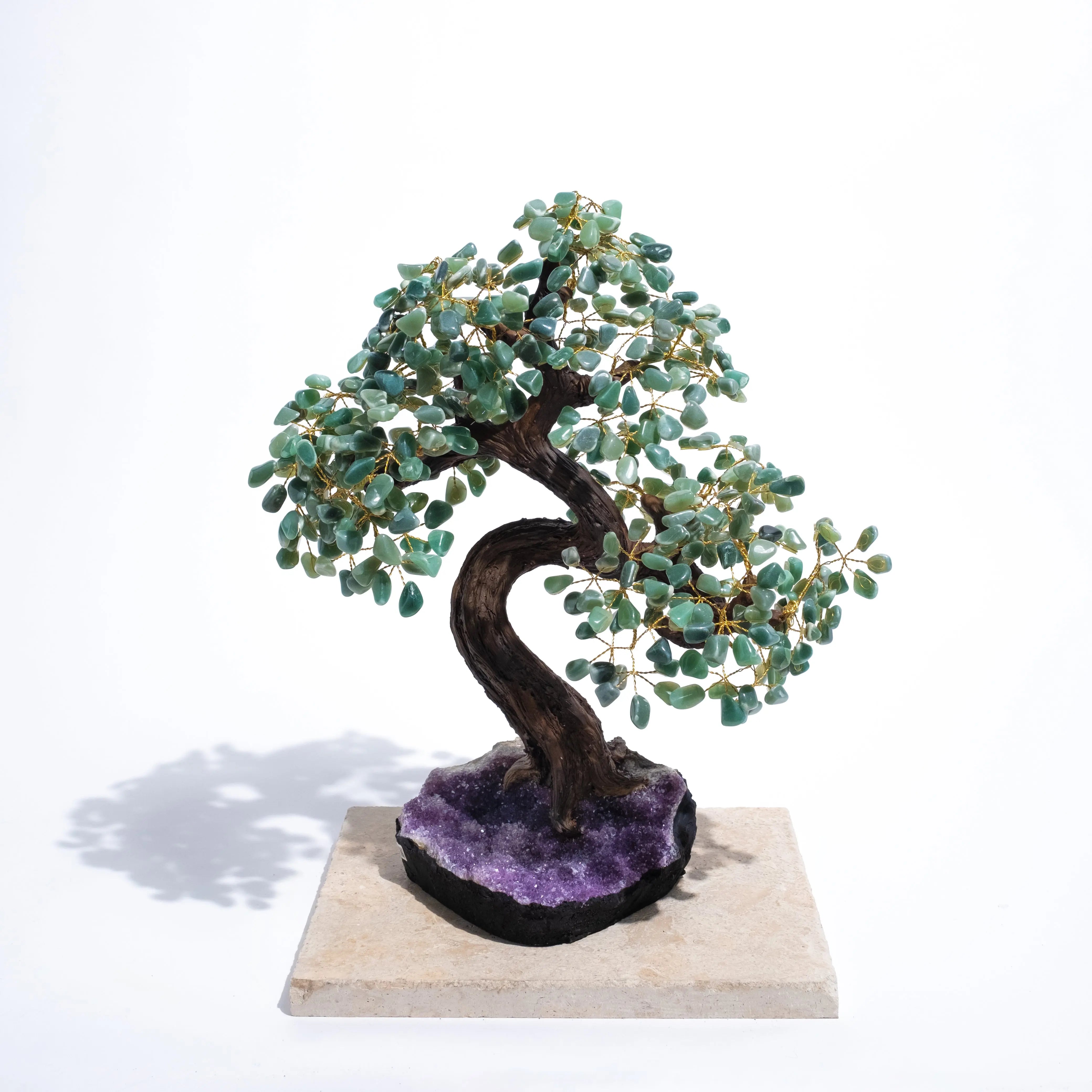 Elegant Tumbled Aventurine Tree 55cm on stone base, promoting prosperity, harmony, and positive energy with handcrafted bonsai design.