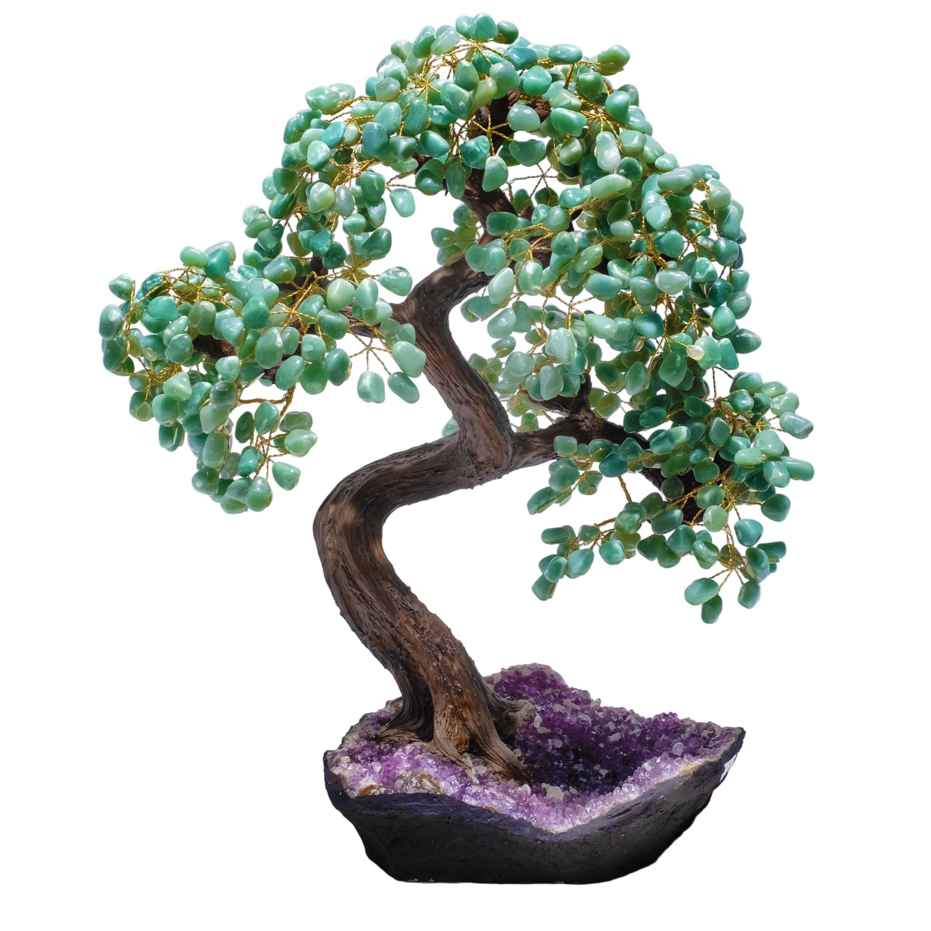 Tumbled Aventurine Crystal Bonsai Tree 65cm for prosperity and positive energy, handcrafted with green aventurine crystals.