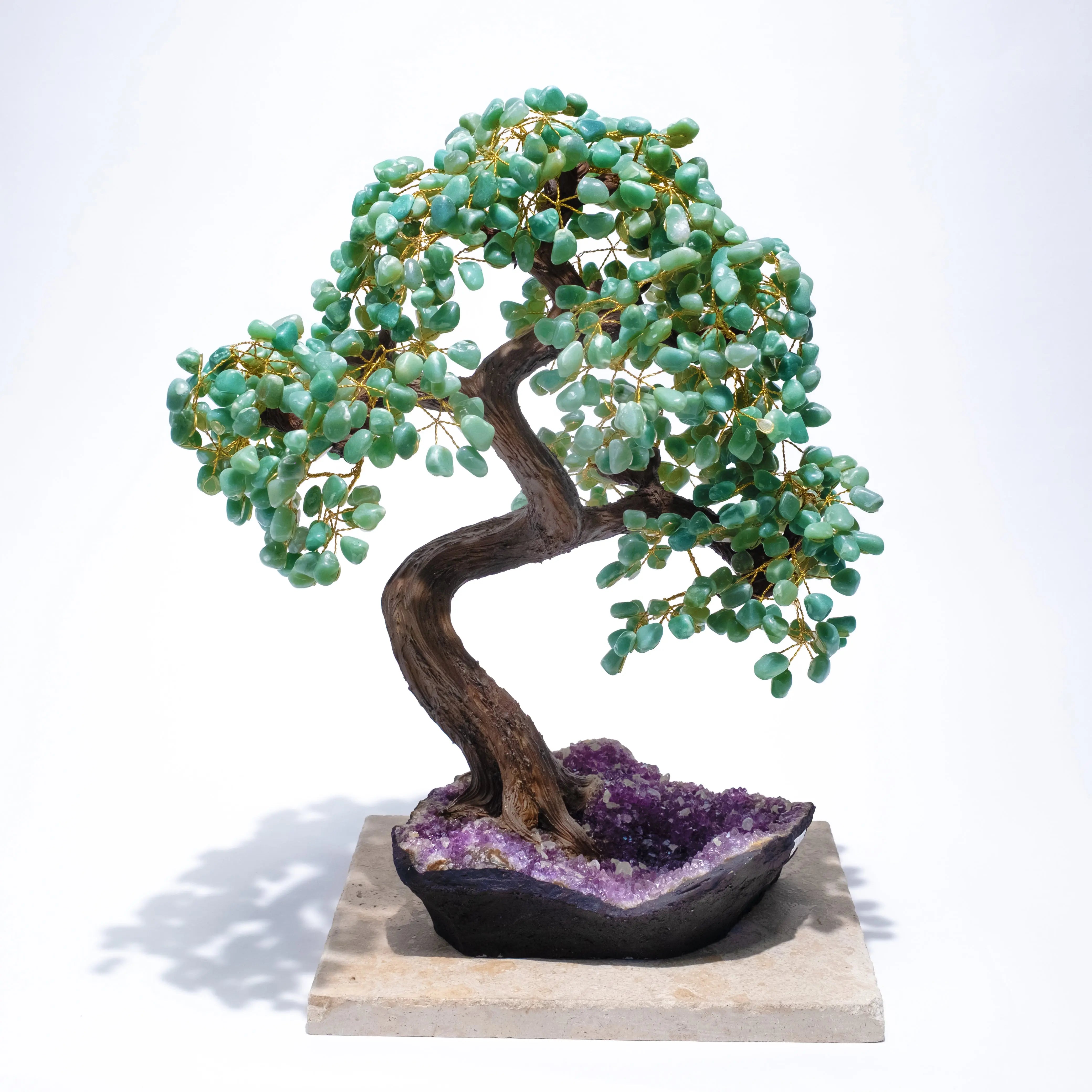 Tumbled Aventurine Crystal Bonsai Tree 65cm for prosperity and positive energy, handcrafted with green aventurine crystals.