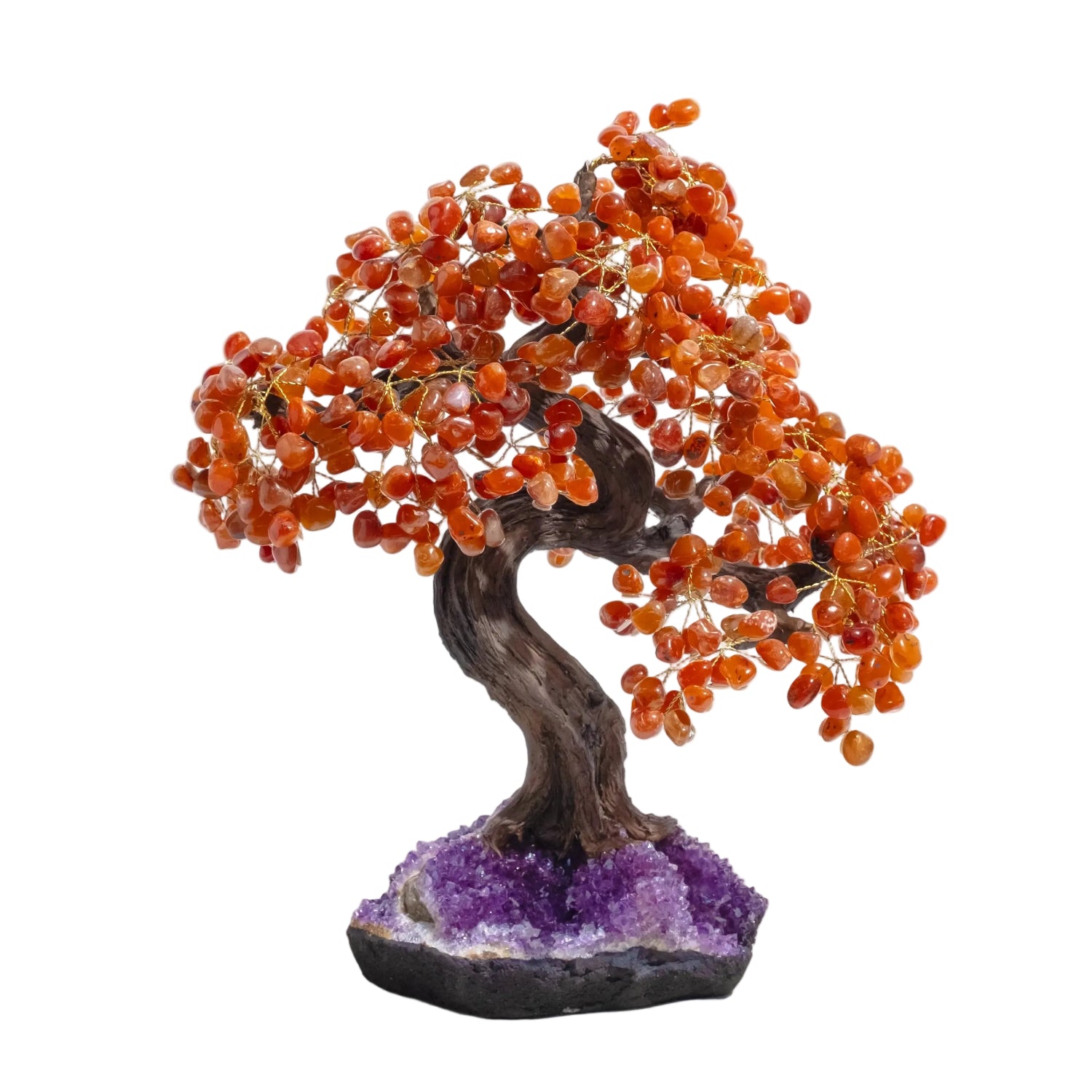 Tumbled Carnelian Bonsai Tree 65cm with polished gemstones, promoting confidence, creativity, and positive energy in home or office.