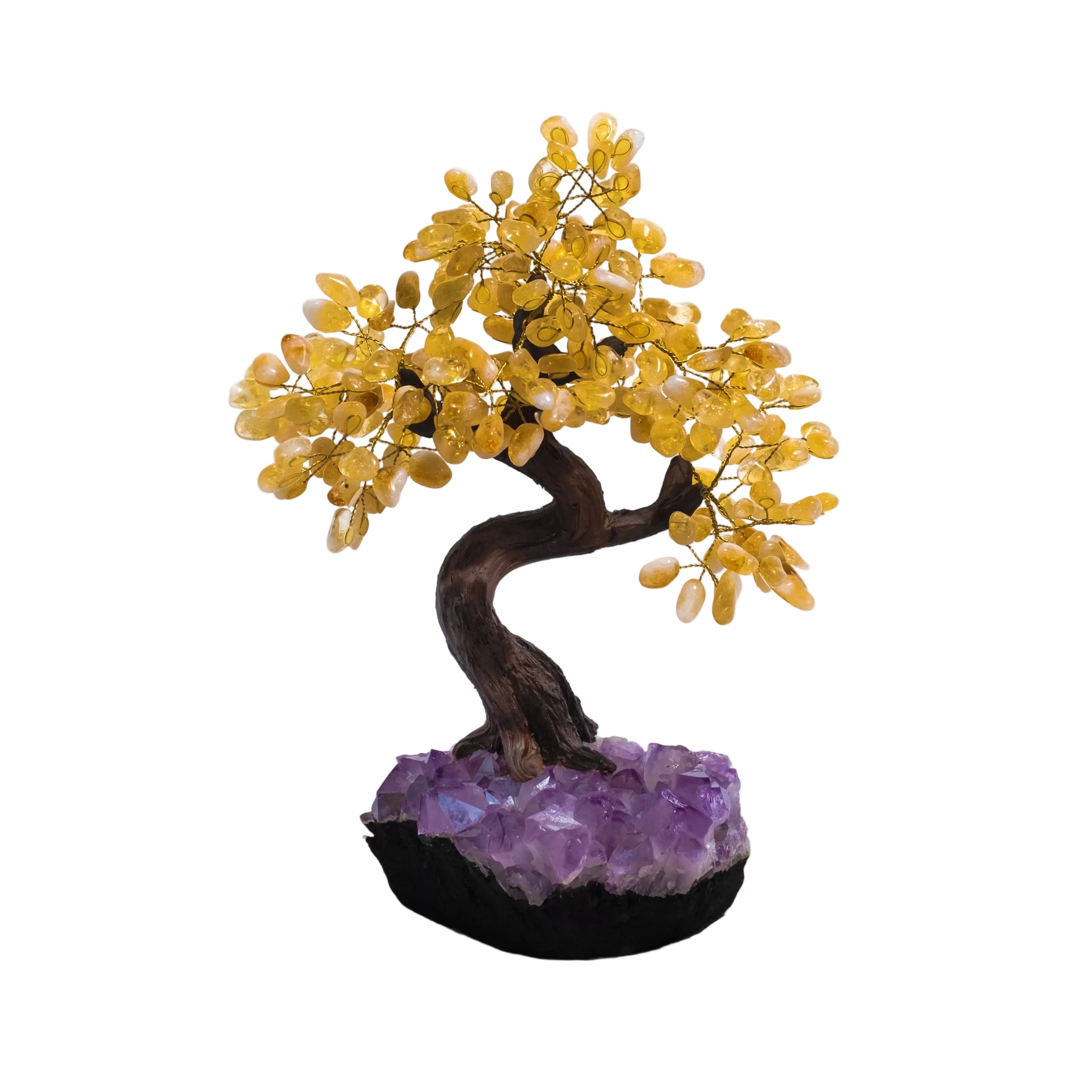 Tumbled Citrine Tree Crystal Bonsai 45 cm for prosperity and positive energy, featuring genuine citrine gemstones and amethyst base.