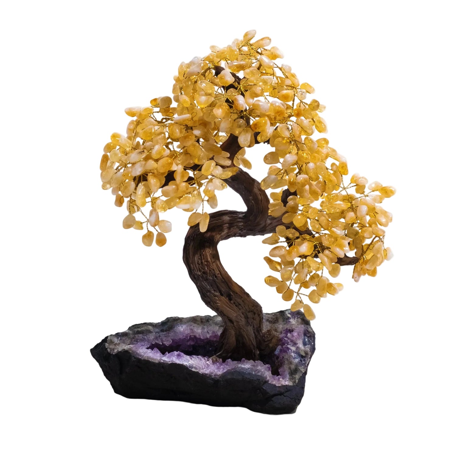 Tumbled Citrine Bonsai Tree 55cm bringing prosperity and positive energy with genuine citrine gemstones on stone base.