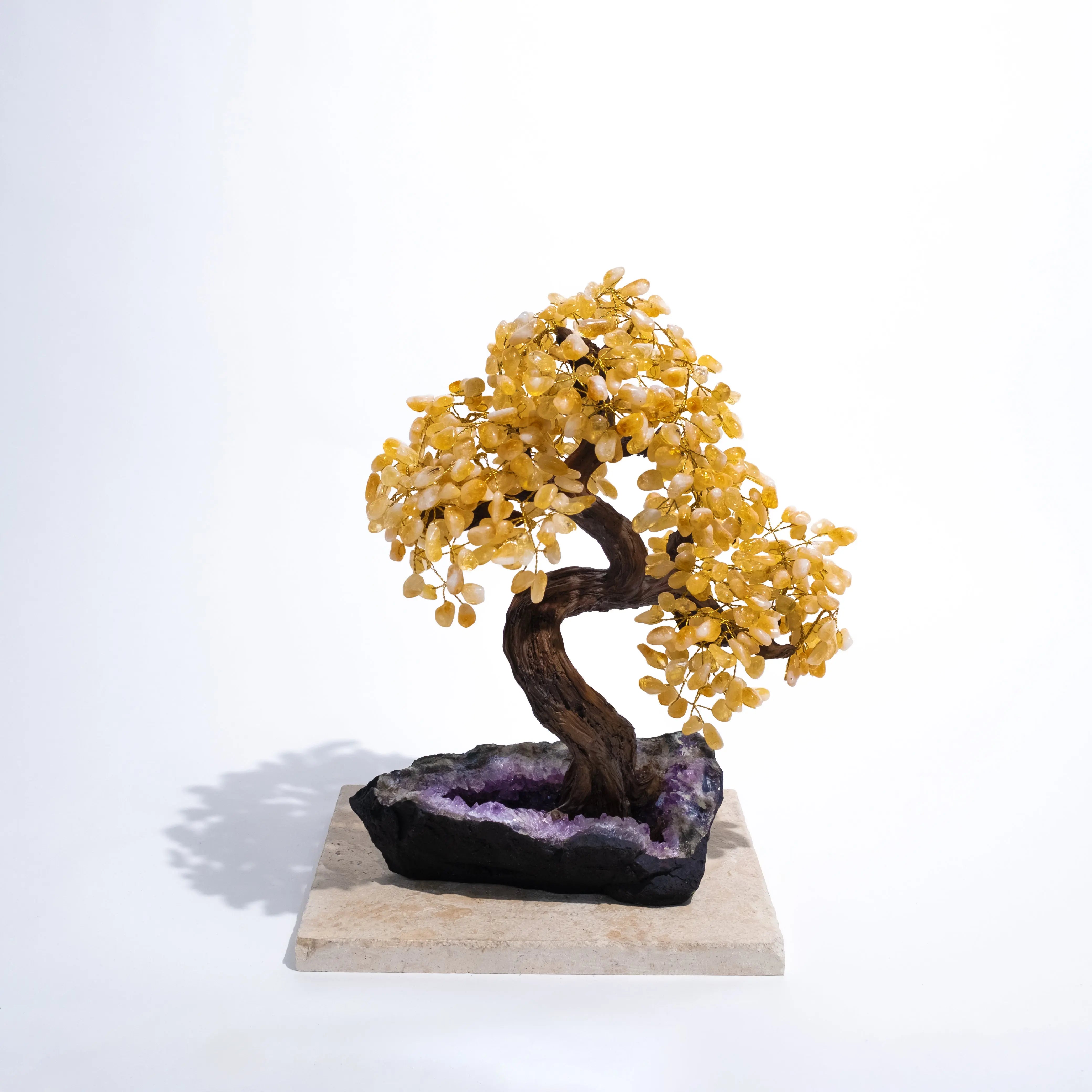 Tumbled Citrine Bonsai Tree 55cm bringing prosperity and positive energy with genuine citrine gemstones on stone base.