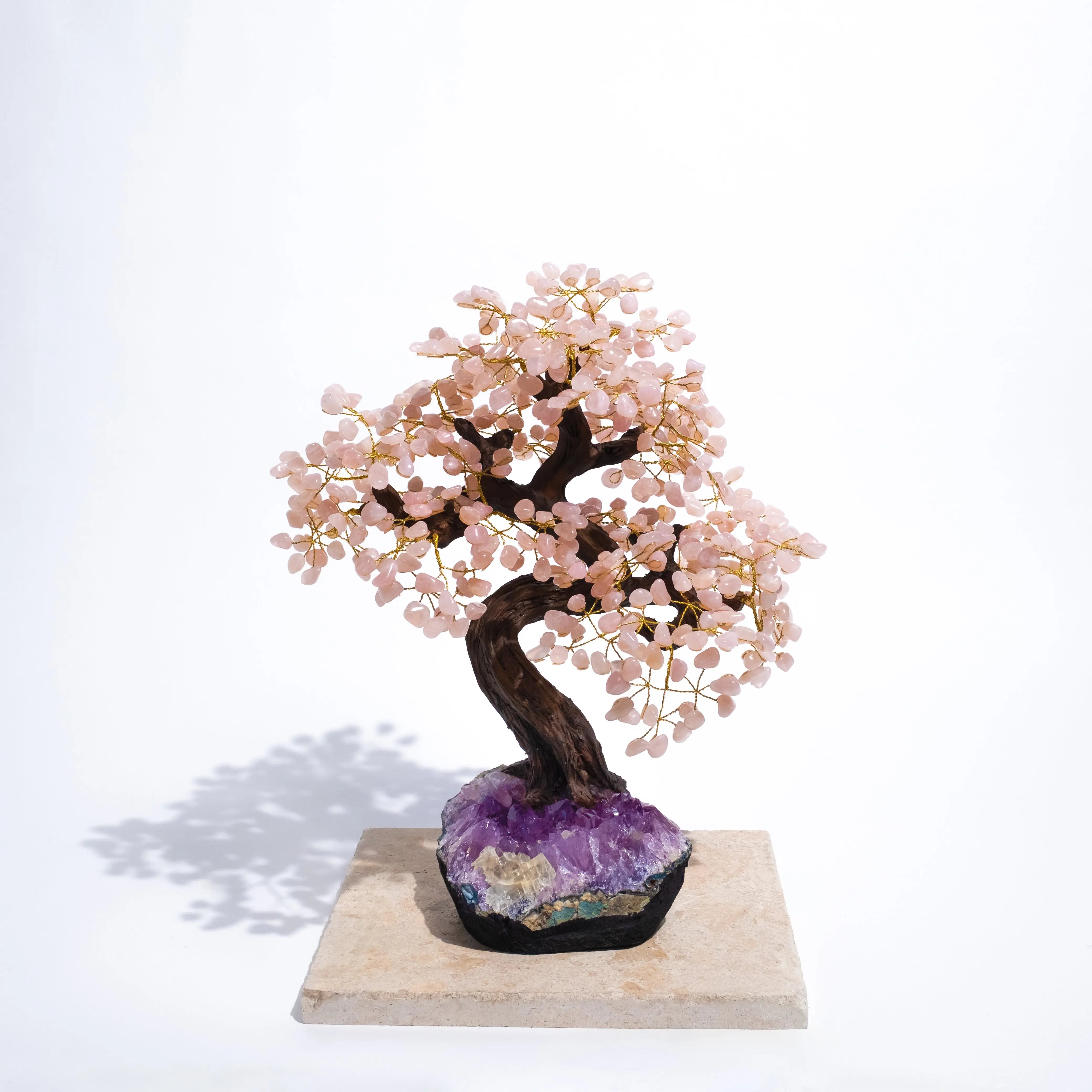 Quartz Crystal Bonsai Tree, 55cm decorative piece with tumbled quartz gemstones enhancing home décor and energy balance.