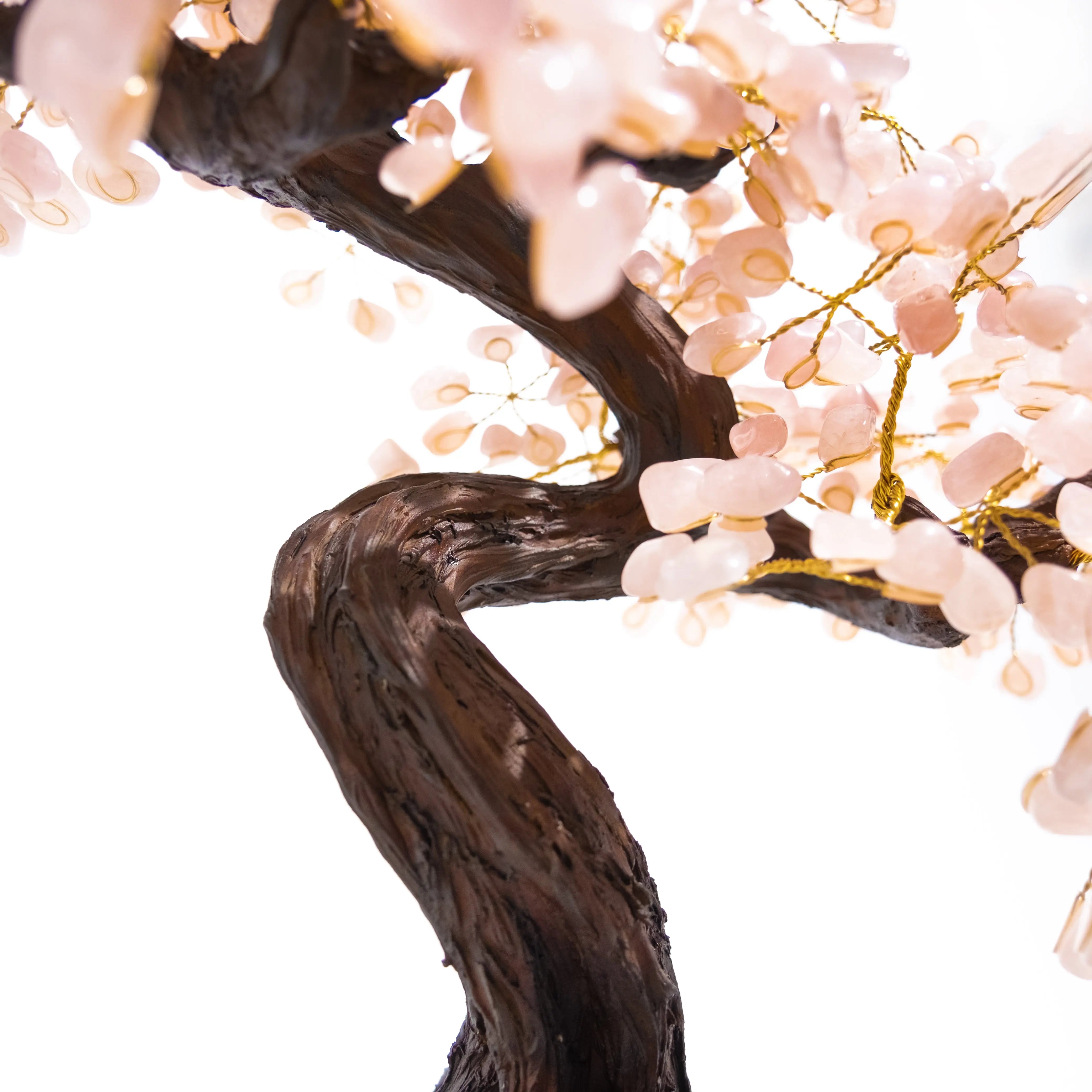 Tumbled Quartz Tree 55cm with handcrafted wire branches and rose quartz, elegant décor piece for positive energy and balance.