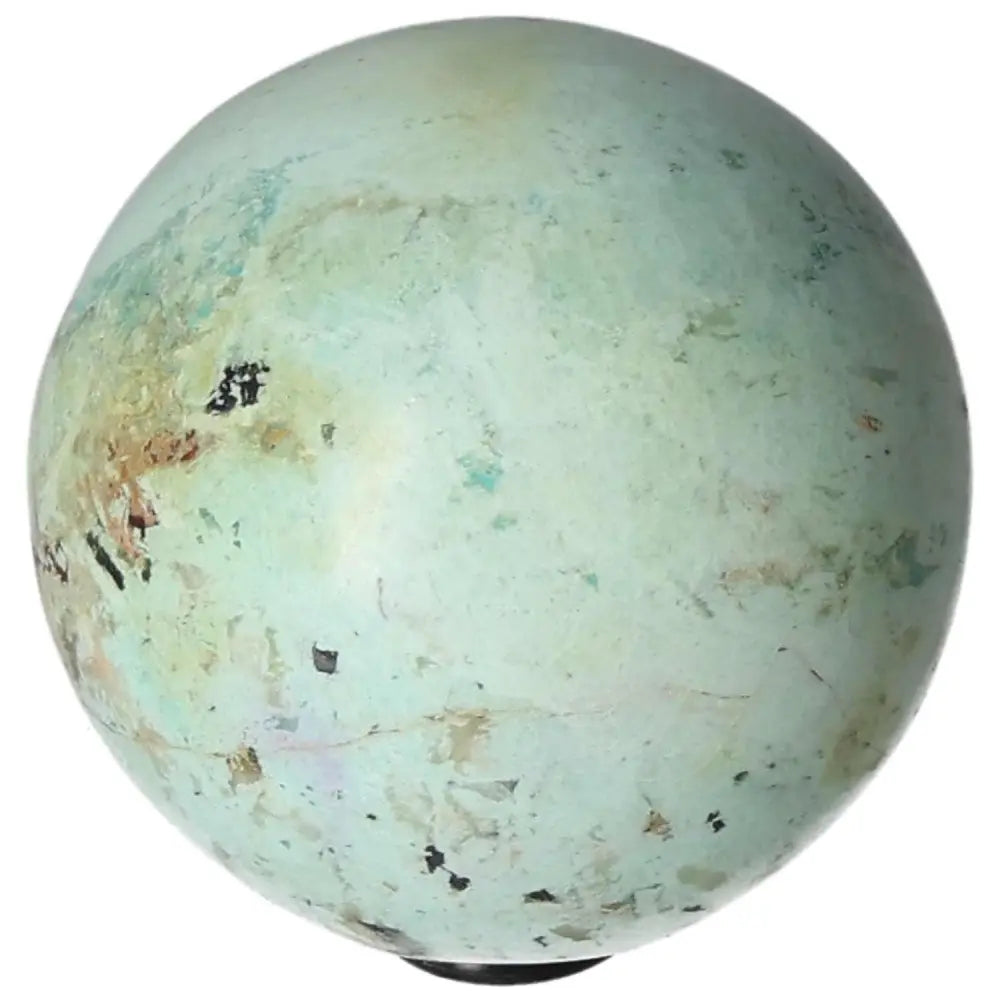 Turquoise sphere for enhancing communication, kindness, and honesty, believed to offer protection and good fortune.