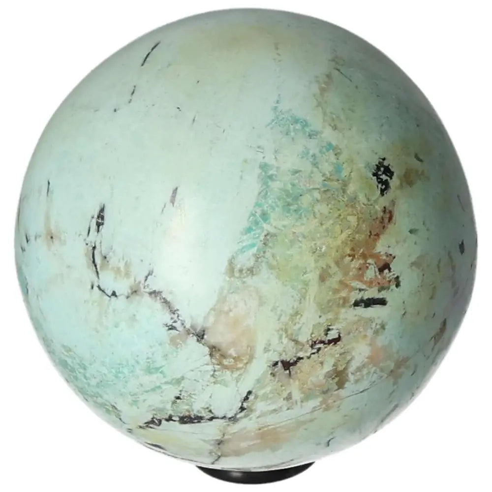 A turquoise sphere stone, symbolizing good communication and kindness, believed to bring protection and good fortune in travels.