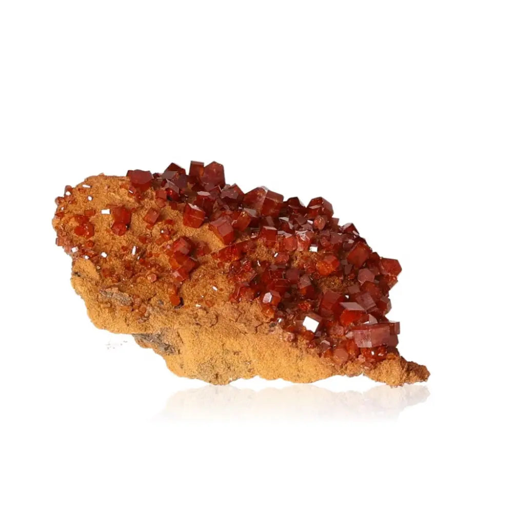 Vanadinite druze with vibrant red-orange crystals, ideal for enhancing focus and creativity in crystal collections.