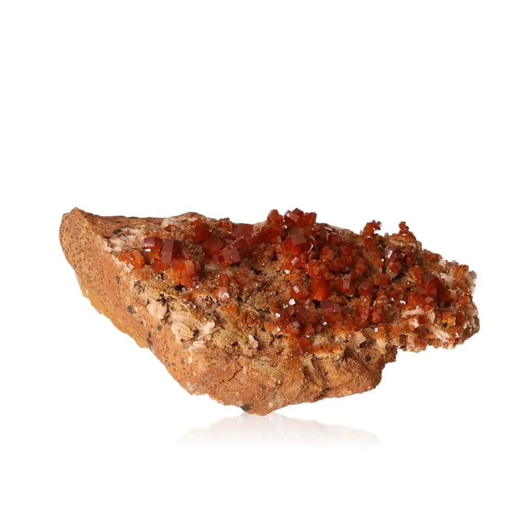 Vanadinite Druze with vibrant red-orange crystals, ideal for collectors and creatives seeking focus and energy through grounding properties.
