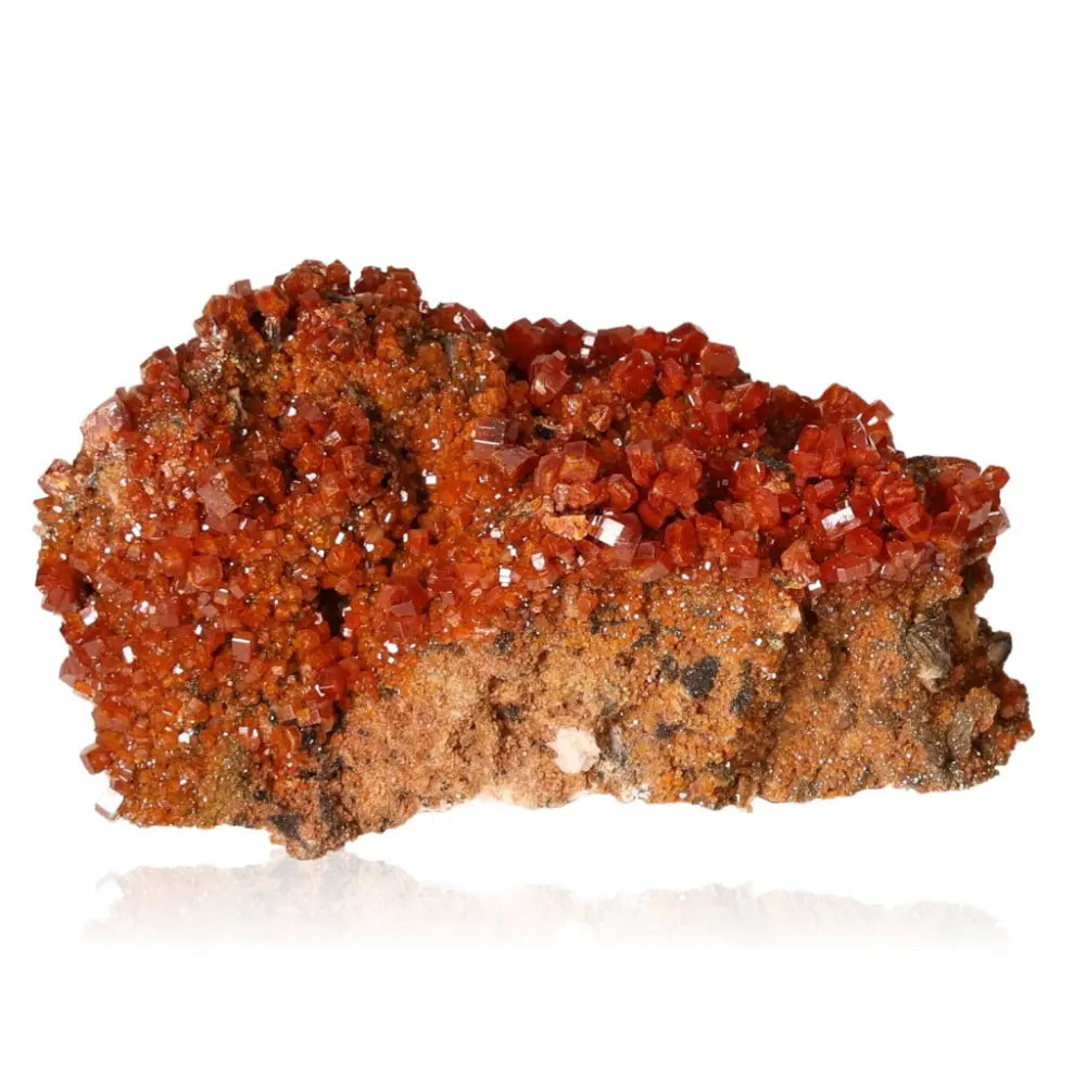 Vanadinite Druze showcasing vibrant red-orange crystal formations, known for enhancing focus and creativity. Perfect for collectors.