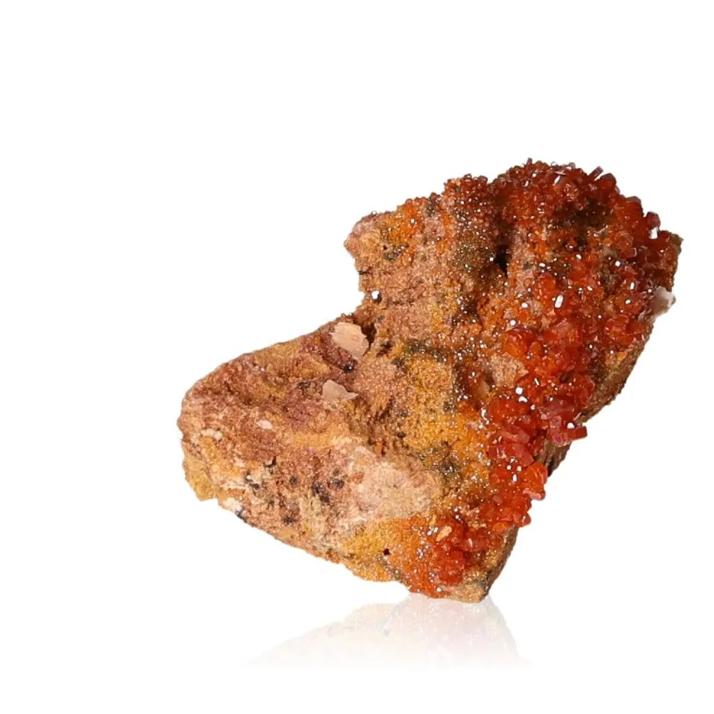 Vanadinite Druze with vibrant red-orange crystals enhancing focus and creativity, ideal for collectors and enthusiasts.